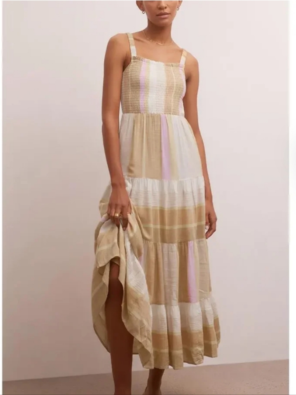 Z Supply Beige, Cream and Pink Tiered Maxi Dress